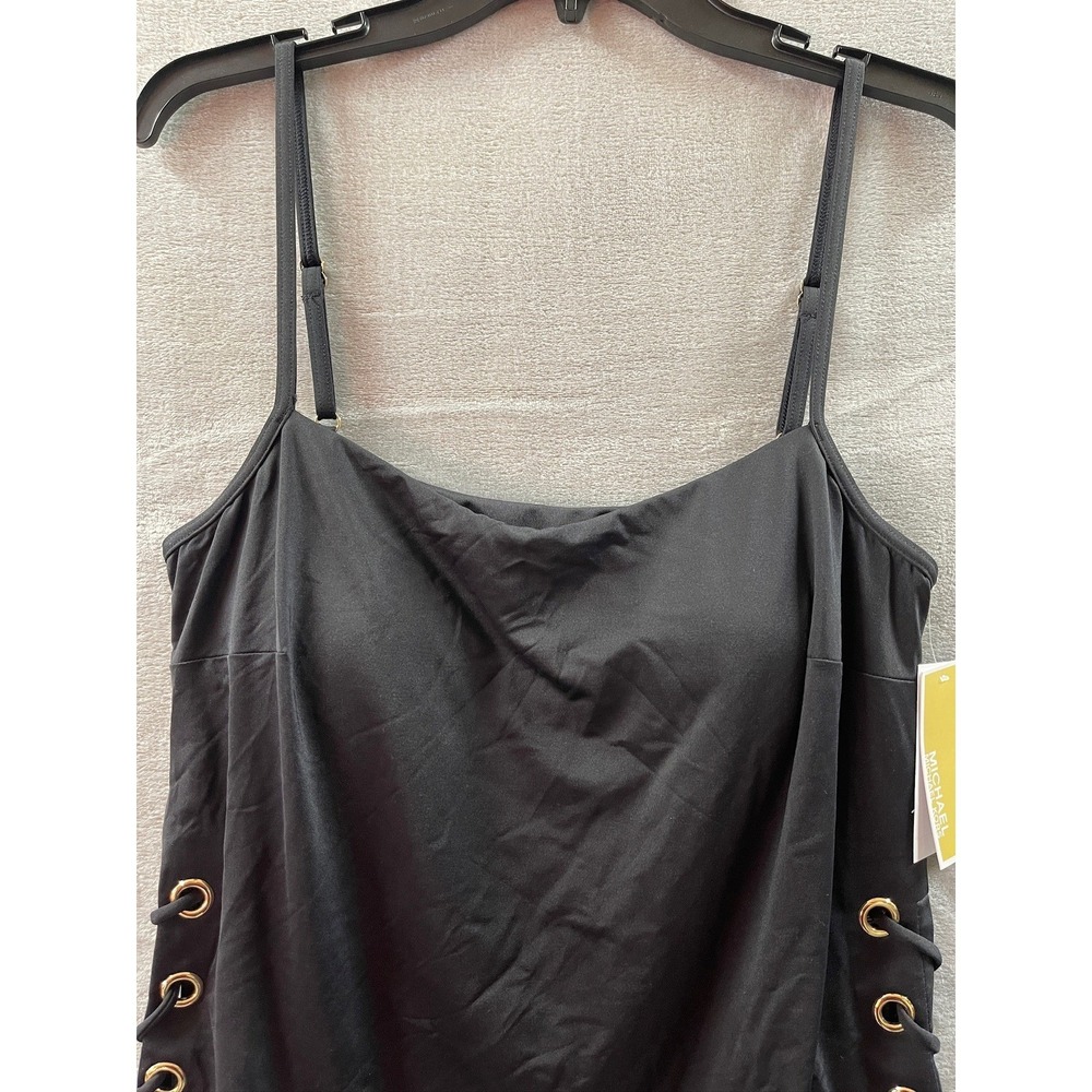 NWT Michael Michael Kors Black Lace Up Side Tankini Top Womens Size L NEW $130 - Picture 5 of 11